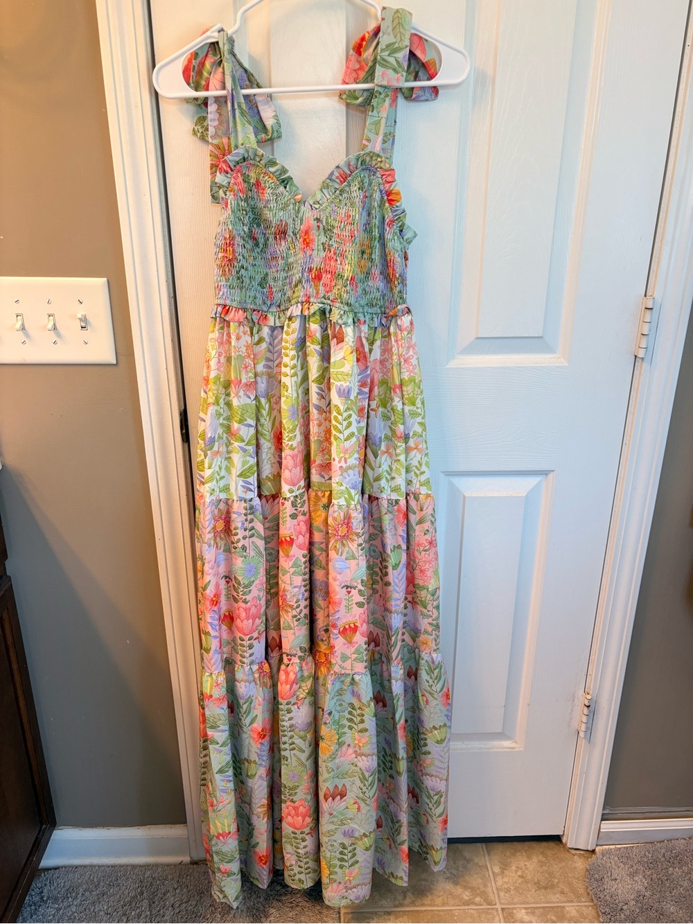 Floral Smocked Maxi Dress - Pink & Green Women’s Size S - Picture 3 of 8